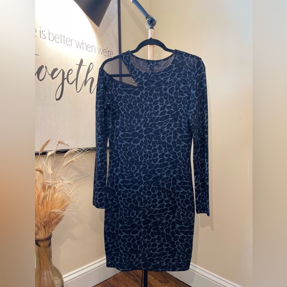 Leopard Print Long Sleeve Black-Gray Party Wear Dress - Picture 7 of 8